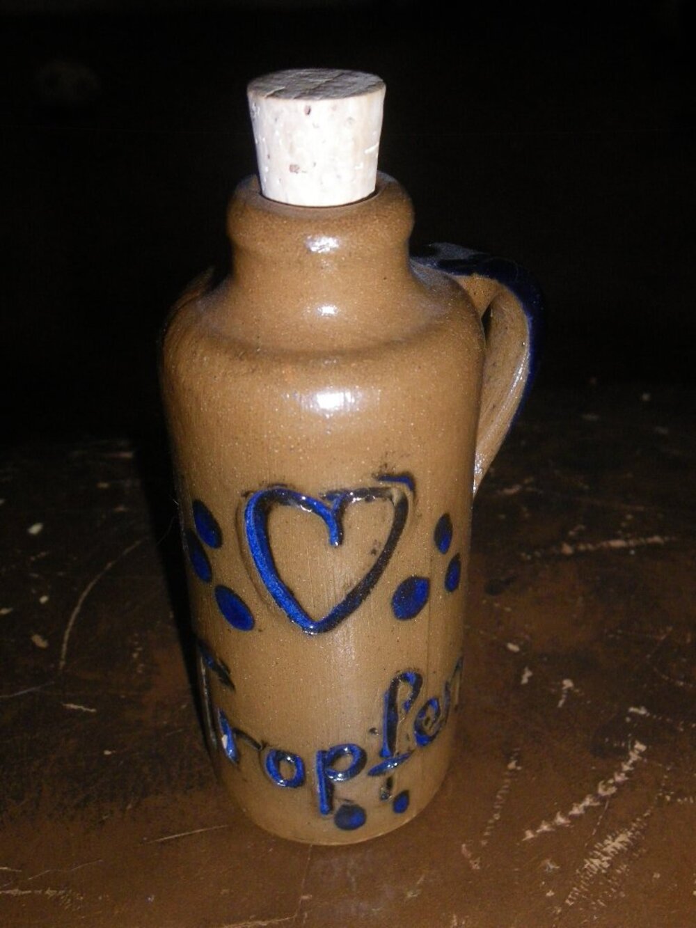 Vintage Earthenware Cute Little German Corked Jug “Love Drops” Heart Tropfen